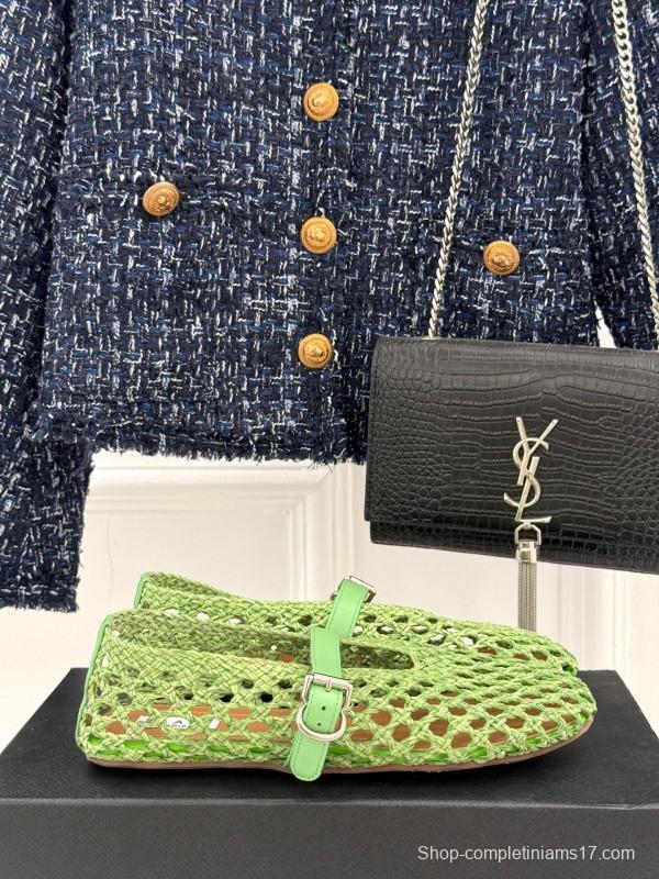 2025 Women AlAIA Green Leather Mesh Mary Jane