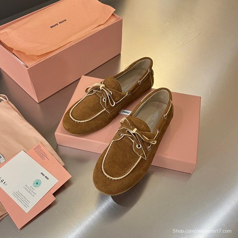 2025 Women Miu Miu Brown Suede Loafers LY00230