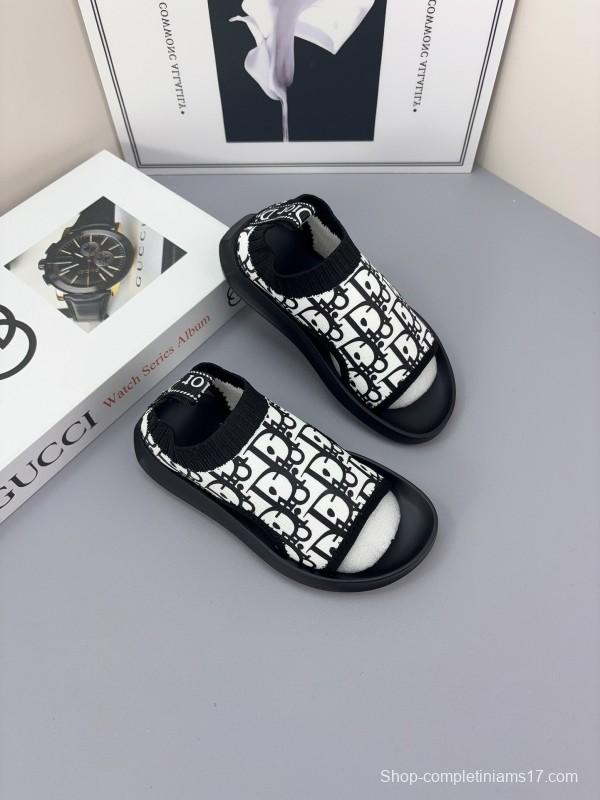 2025 Kids Dior Black White Fabric Sandals
