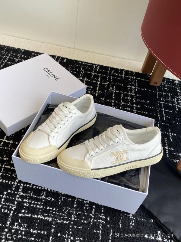 2025 Women Celine White Canvas Sneakers KFY00285
