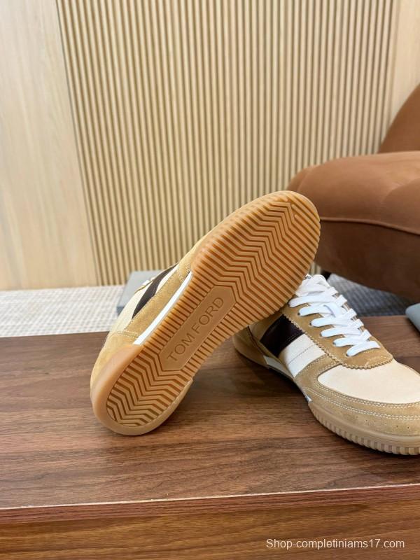 2025 Men TOM FORD Beige Brown Suede Leather Sneakers LY00360