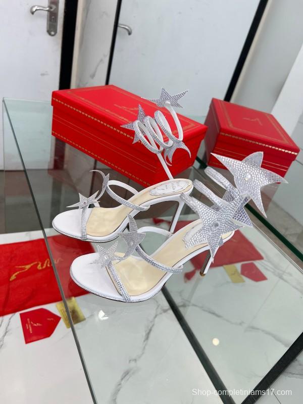 2025 Women RC Silver Crystal Satin High Heel Star Pattern LY00340