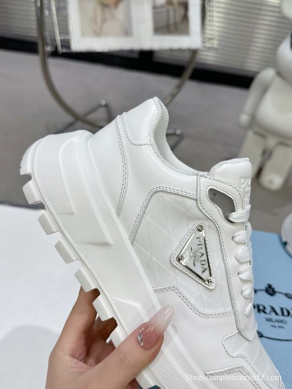2025 Unisex Prada White Leather Sneakers
