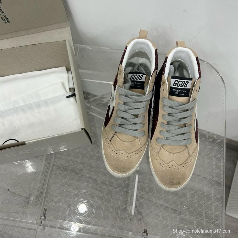 2024 Unisex GGDB Burgundy Beige Glitter Leather High Top Sneakers MJ00300