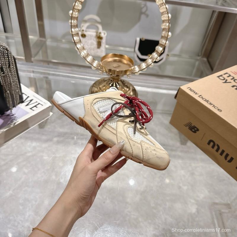 2025 Women Miu Miu Beige White Leather Sneakers