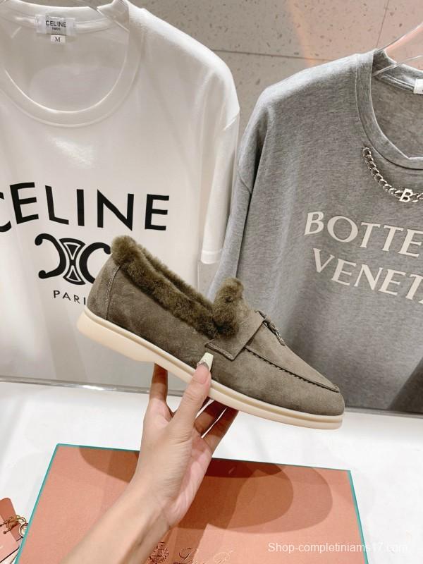 2024 Women LP Gray Suede Shearling Loafers MJ00300