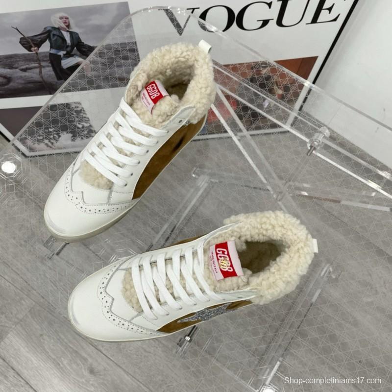 2024 Unisex GGDB Brown White Shearling Suede Leather High-Top Sneakers MJ00300