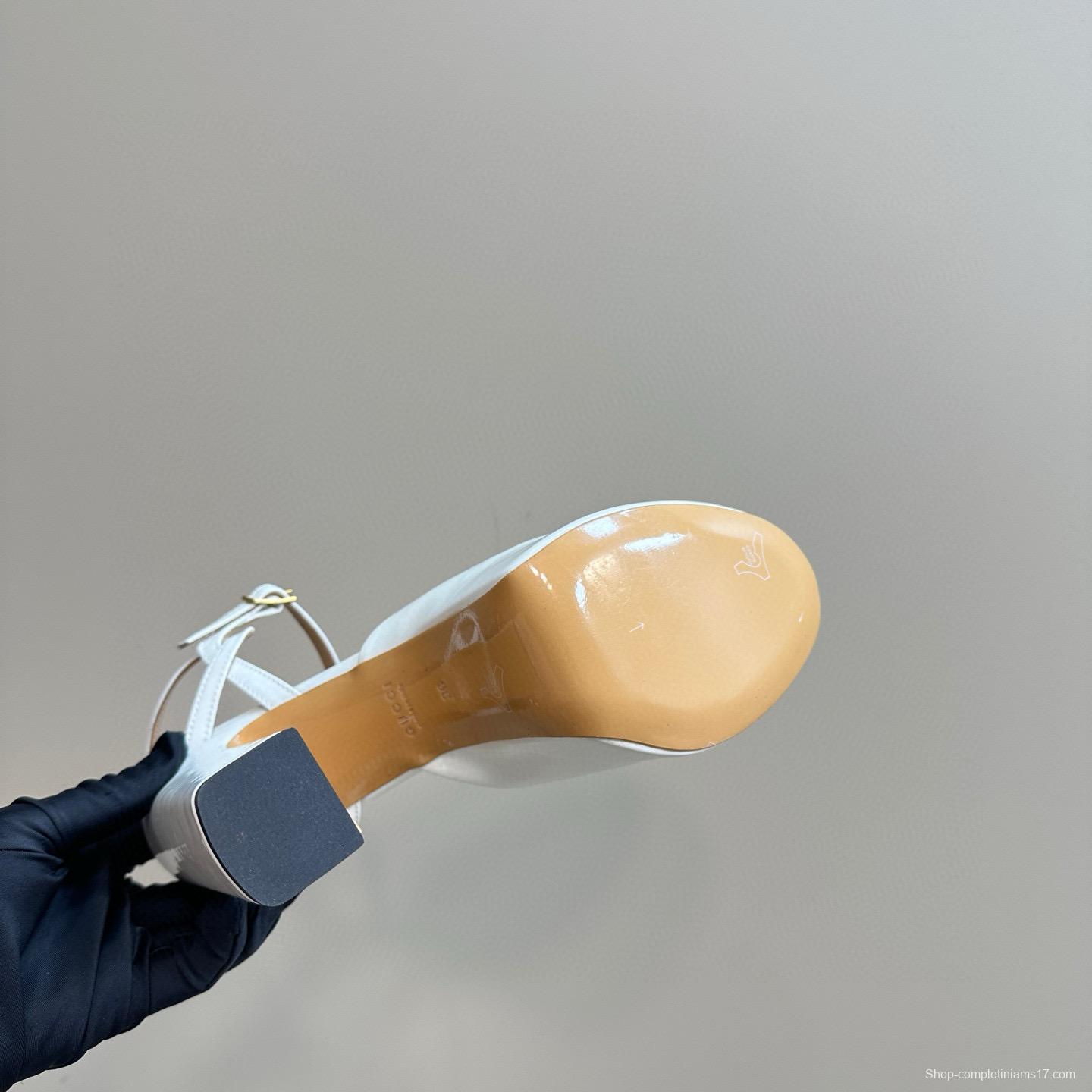 2025 Women Gucci White Leather Platform Sandals