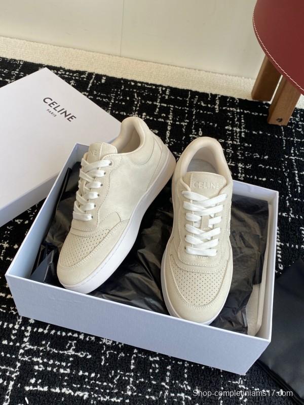 2025 Women Celine Beige Canvas Sneakers CELINE Embroidered Logo