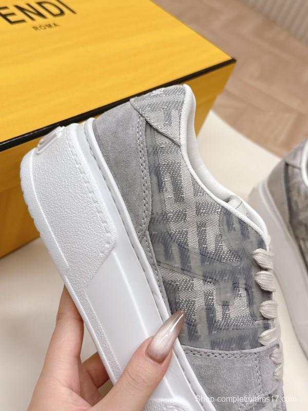 2025 Women Fendi Grey Suede Mesh Sneakers LY00340