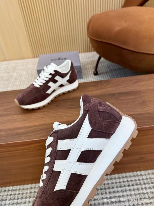 2025 Unisex HOGAN Burgundy White Suede Leather Sneakers