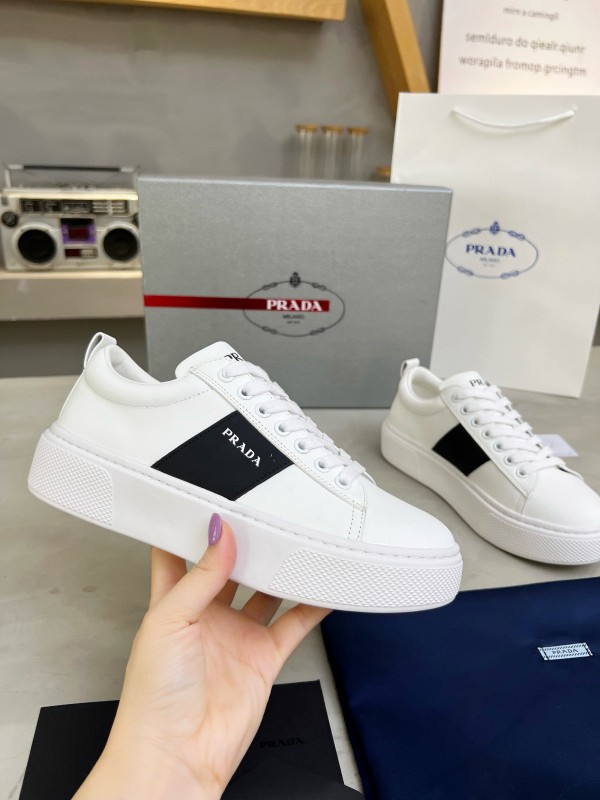 2024 Unisex Prada White Black Leather Sneakers MJ00310