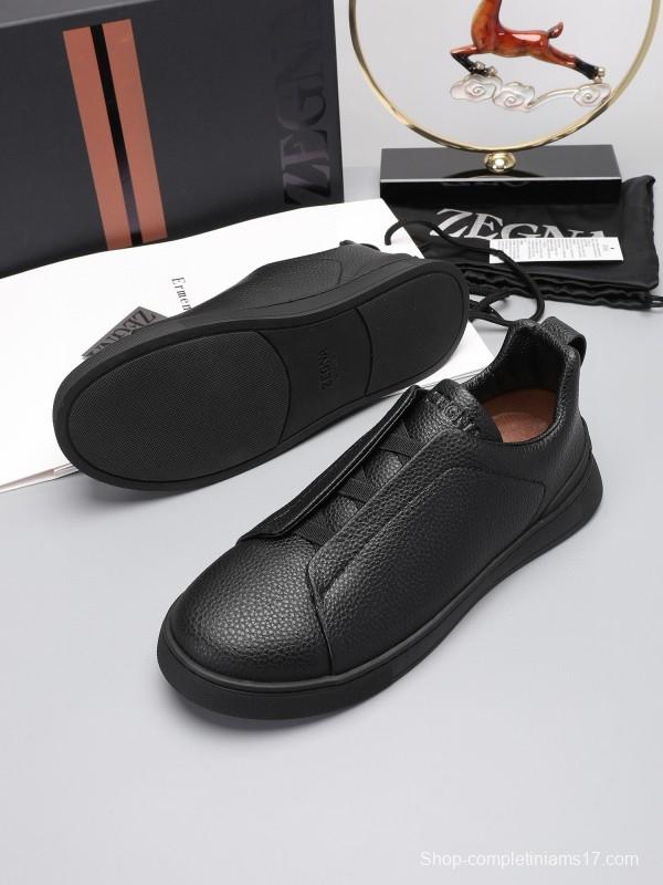 2024 Men Ermenegildo Zegna Black Leather Sneakers MJ00240