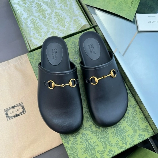 2024 Slippers Gucci Black Leather Slippers