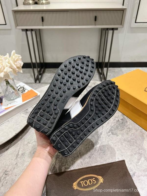 2025 Women TOD'S Black White Nylon Calfskin Sneakers