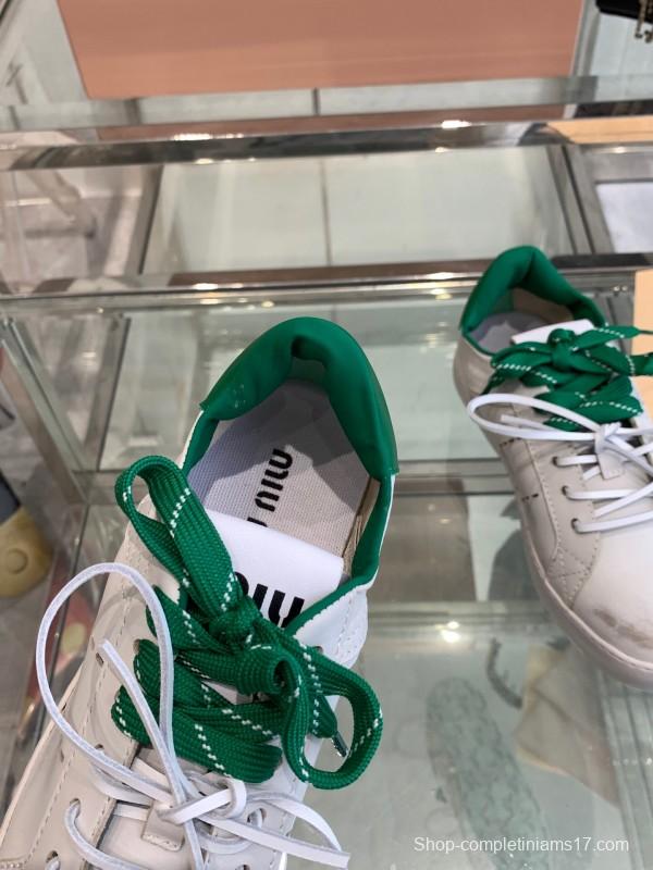 2025 Women Miu Miu White Green Leather Sneakers LY00290