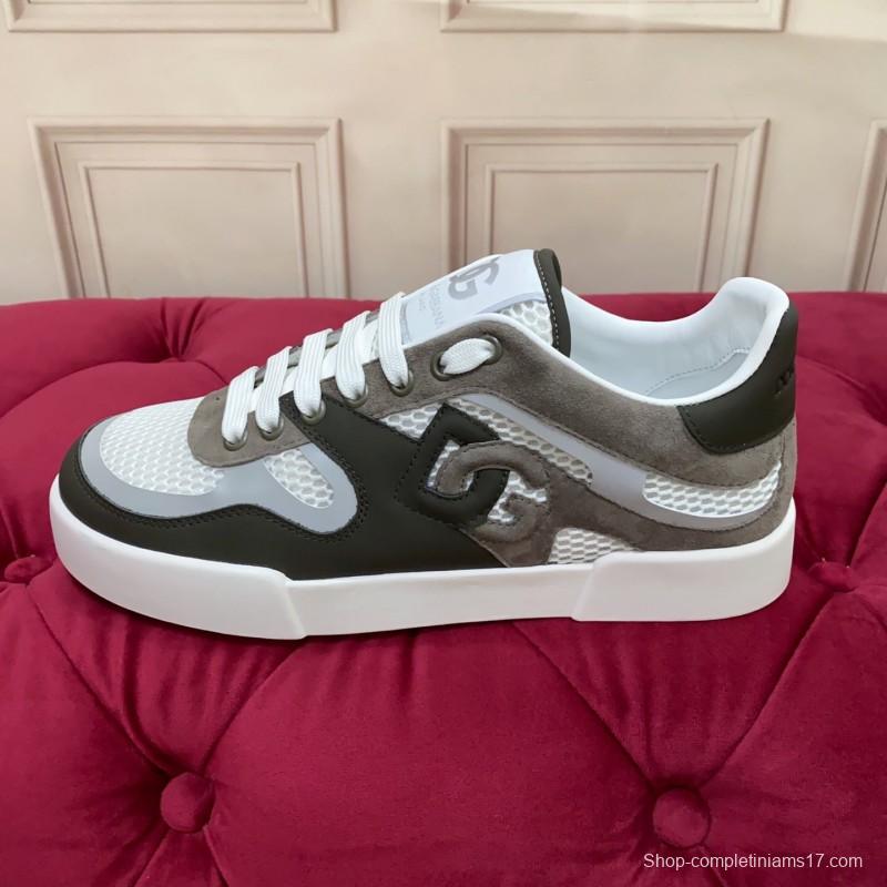 2025 Unisex Dolce & Gabbana White Grey Black Leather Mesh Sneakers