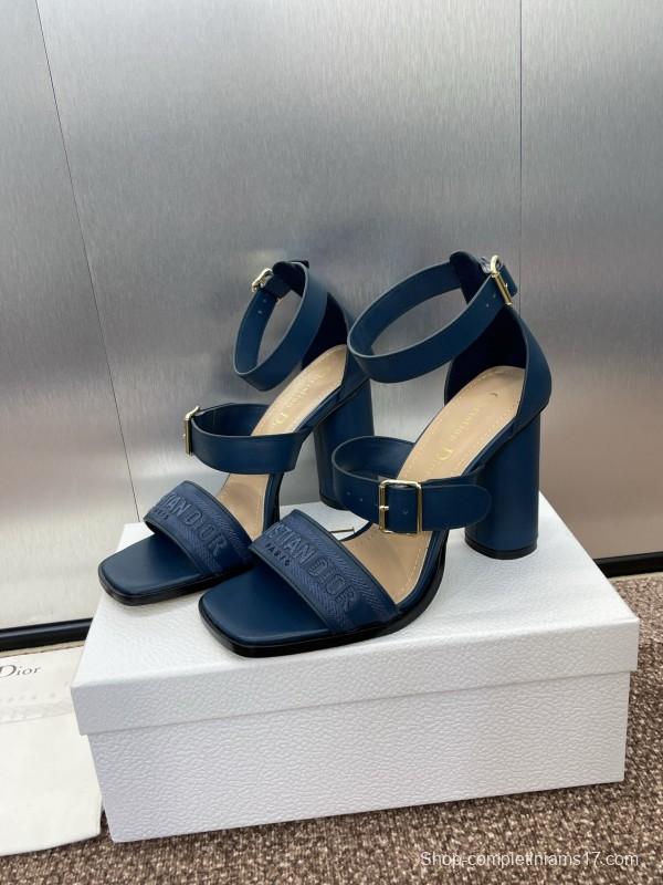 2025 Women Dior Blue Leather Suede High Heel Sandals