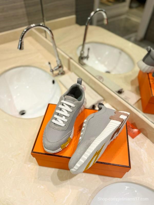 2024 Unisex Hermès Gray Beige Silk Suede Sneakers MJ00320