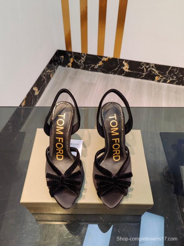 2025 Women TOM FORD Black Velvet High Heel Slingback Bow KFY00300