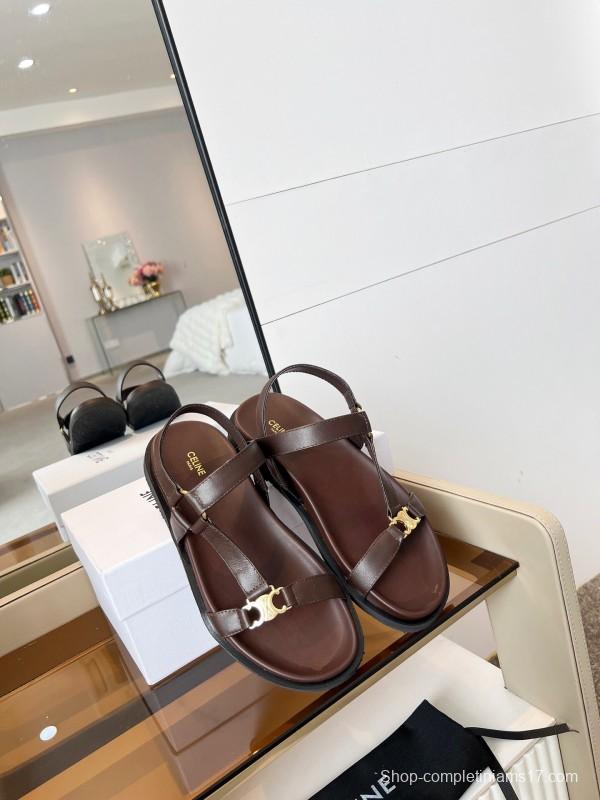 2025 Women Celine Brown Leather Sandals LY00220