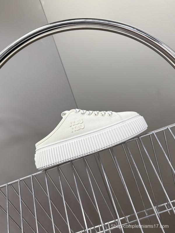 2025 Women Miu Miu White Canvas Sneakers