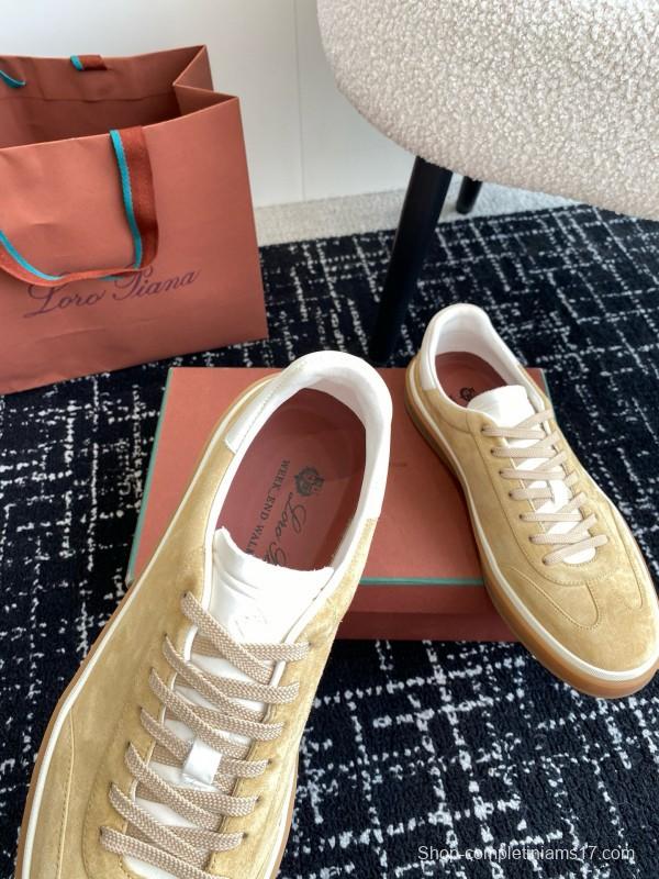 2024 Unisex Loro Piana Beige White Leather Suede Casual Shoes MJ00320