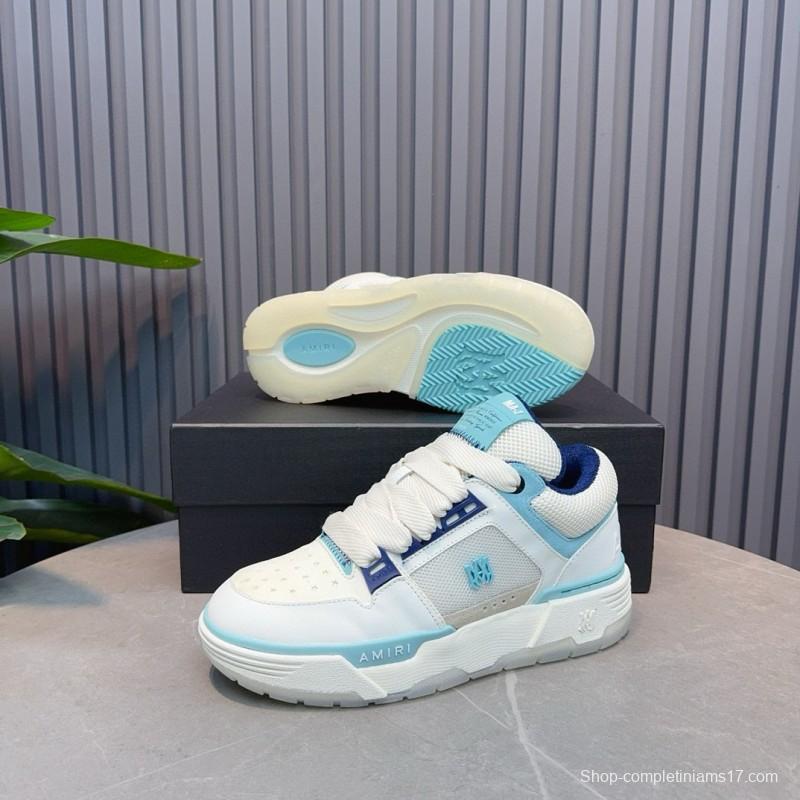 2024 Unisex Amiri White Light Blue Leather Mesh Sneakers MJ00360