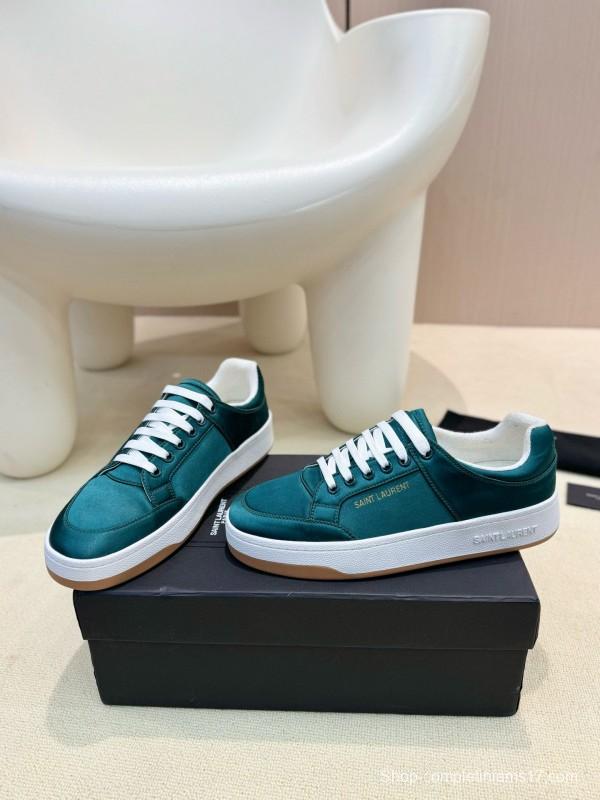 2024 Unisex Yves Saint Laurent Green Satin Casual Sneakers