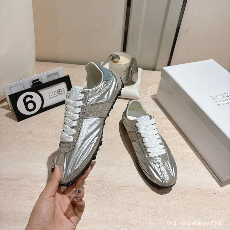 2025 Unisex Maison Margiela Silver Grey Nylon Suede Sneakers Distressed