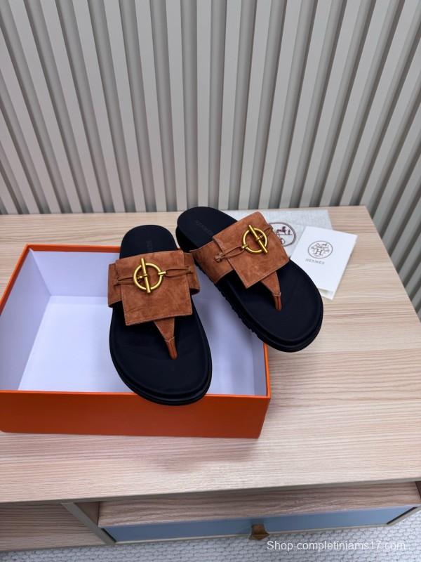 2025 Slippers Hermès Brown Suede Slippers