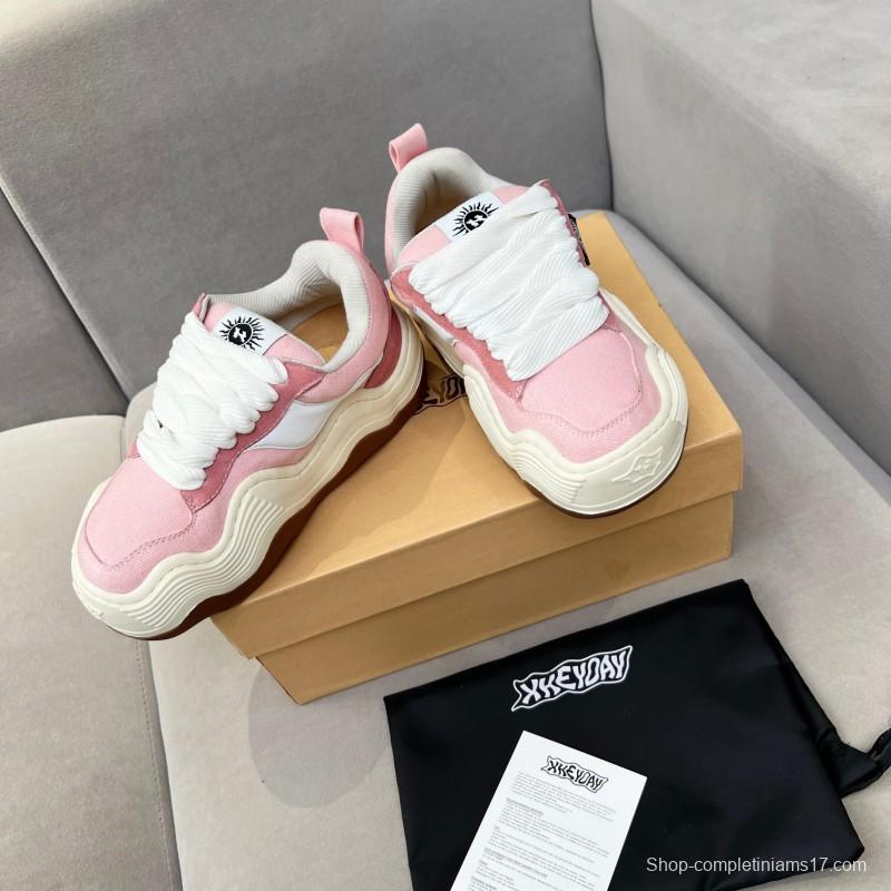 2025 Women HEYDAY Pink White Canvas Wave Sneakers