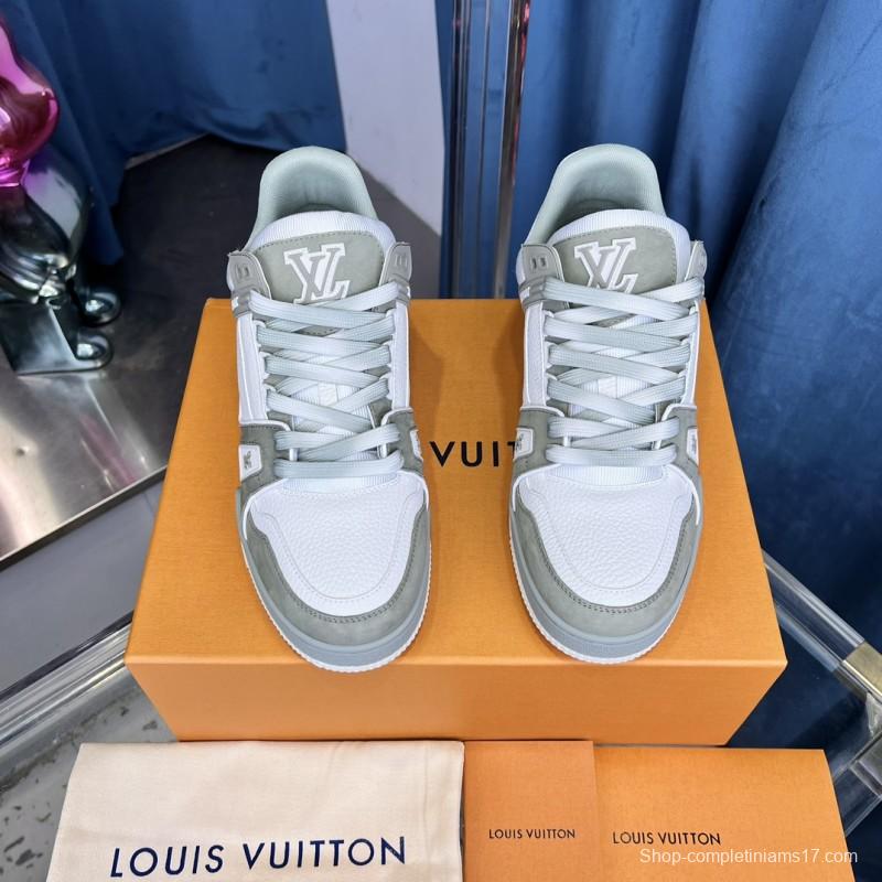 2025 Unisex Louis Vuitton White Grey Leather LV Trainer
