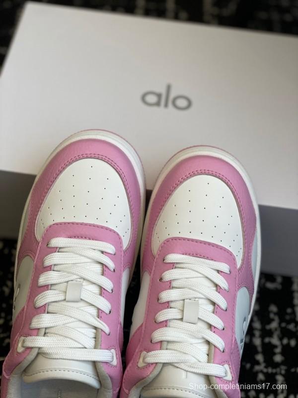 2025 Women Alo White Pink Leather Sneakers KFY00280