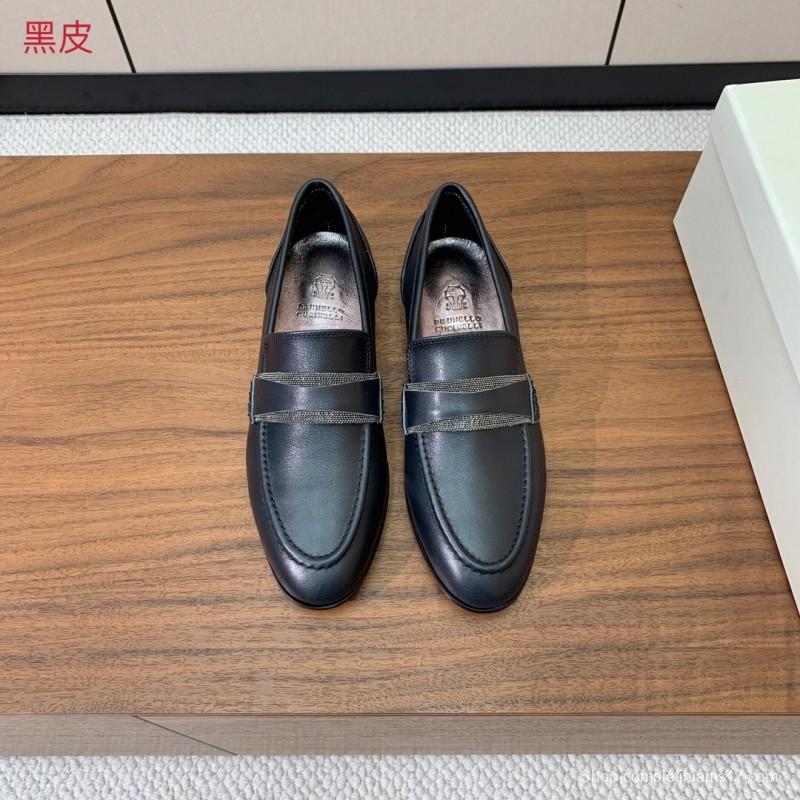 2025 Men Brunello Cucinelli Black Leather Loafers Classic Handmade KFY00300 (M)