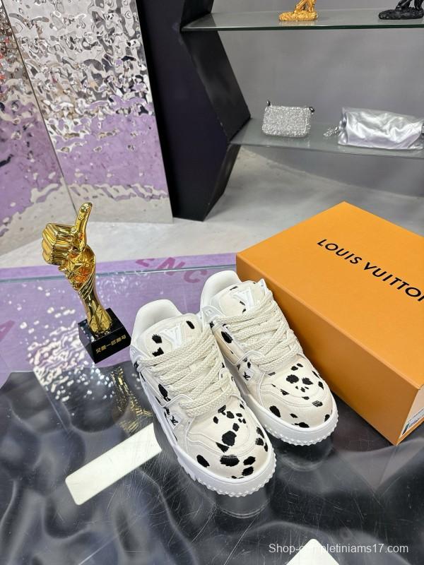 2024 Women Louis Vuitton White Black Leather Sneakers