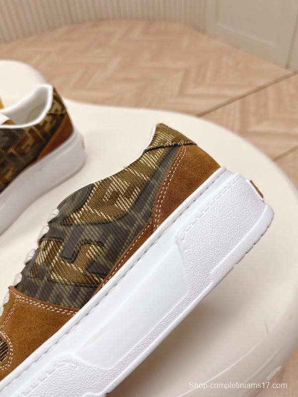 2025 Women Fendi Brown Leather Canvas Sneakers