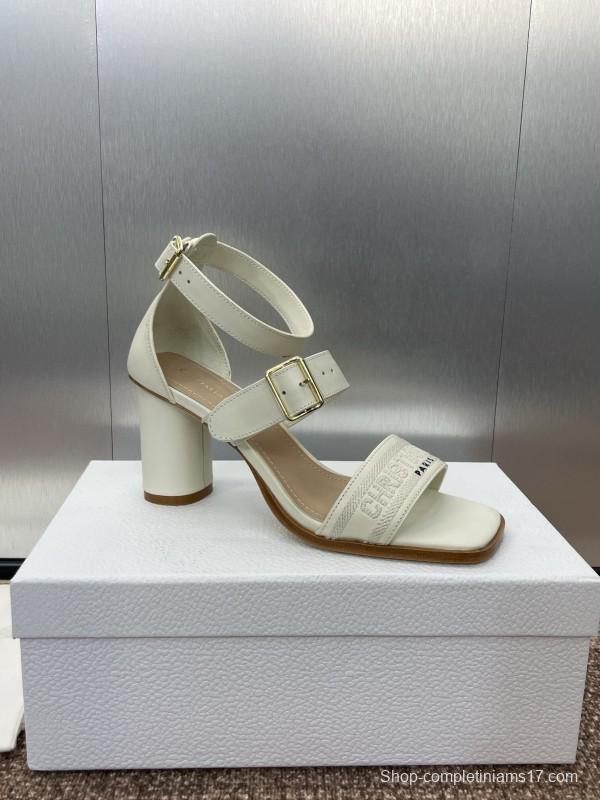 2025 Women Dior White Calfskin Leather Sandals Ankle Strap