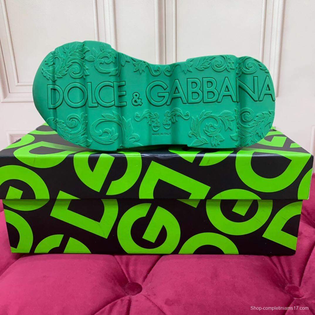 2025 Unisex Dolce & Gabbana Green Blue Orange Leather Lycra Sneakers DG