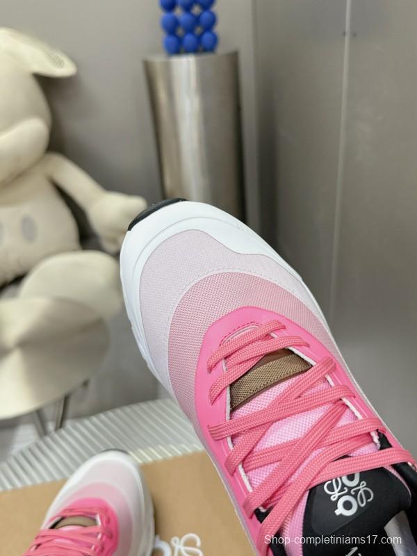 2025 Women Loewe Pink White Mesh Leather Sneakers