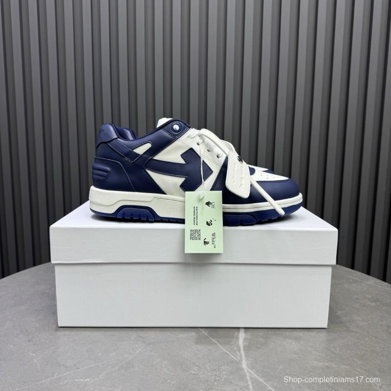 2025 Unisex Off-White Navy White Leather Sneakers MJ00320