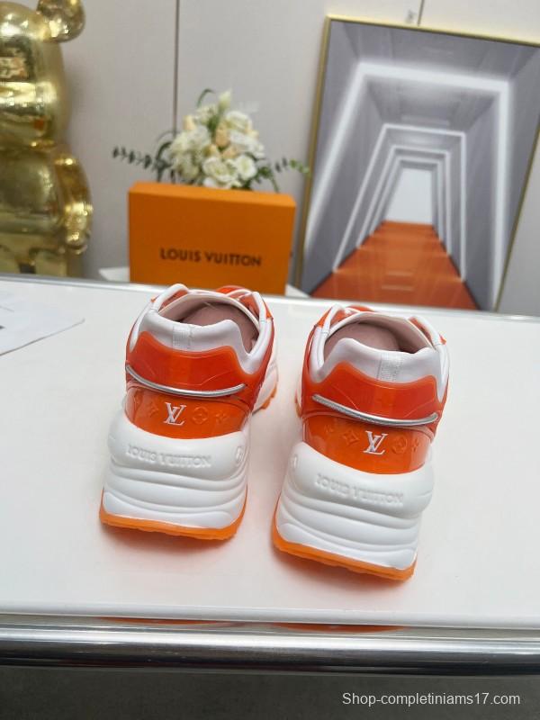 2025 Unisex Louis Vuitton Orange White Mesh Leather Sneakers LY00340(F)/LY00341(M)