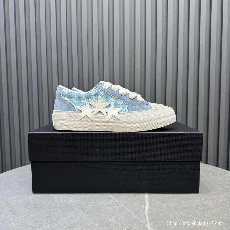 2025 Unisex Amiri Blue White Suede Canvas Sneakers