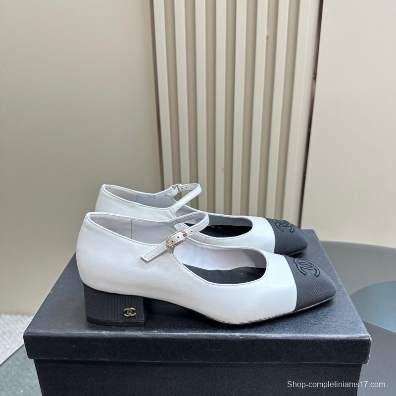 2025 Women Chanel White Black Leather Mary Jane Shoes