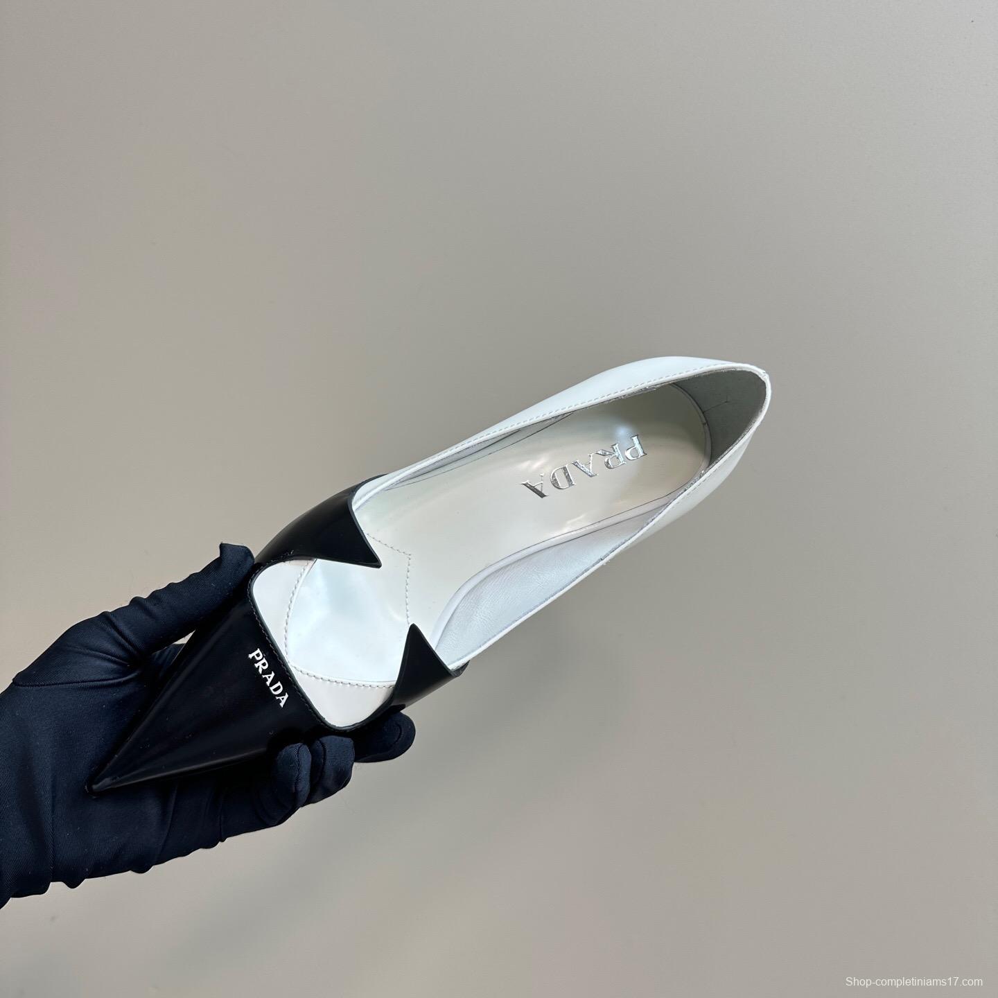 2025 Women Prada Black White Leather Heels KFY00310