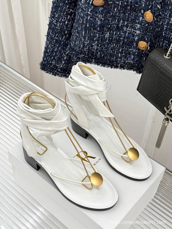 2025 Women Yves Saint Laurent White Leather Strappy Sandals KFY00300