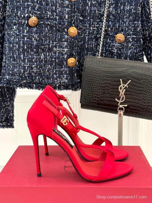 2025 Women Dolce & Gabbana Red Leather High Heel Sandals KFY00300