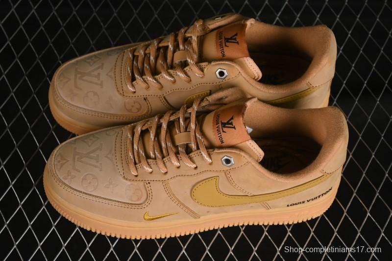 Louis Vuitton x Nike Air Force 1 '07 Low Casual Sneakers with Monogram Print in Wheat - CJ9179-200