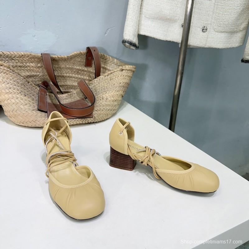 2025 Women LEMAIRE Light Yellow Lamb Leather Mid Heel Mary Jane KFY00300