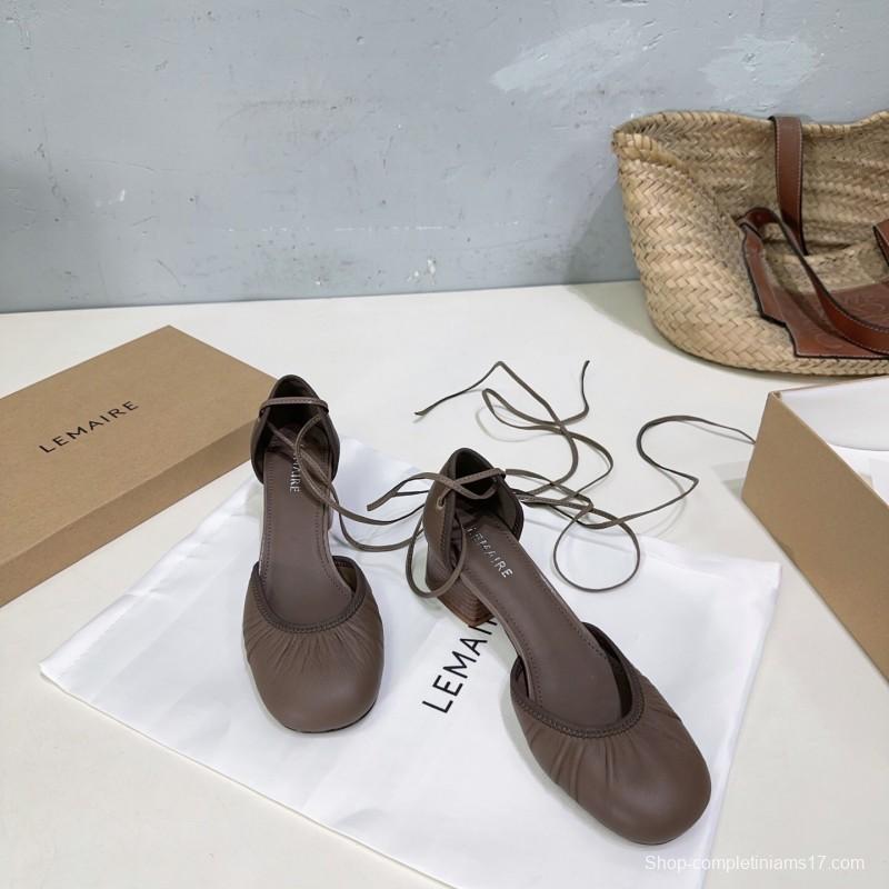 2025 Women LEMAIRE Brown Leather Mary Jane Lace-up Shoes